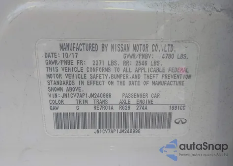 2018 Infiniti Q50 2.0T Luxe z USA, uszkodzony, nr VIN JN1CV7AP1JM240996